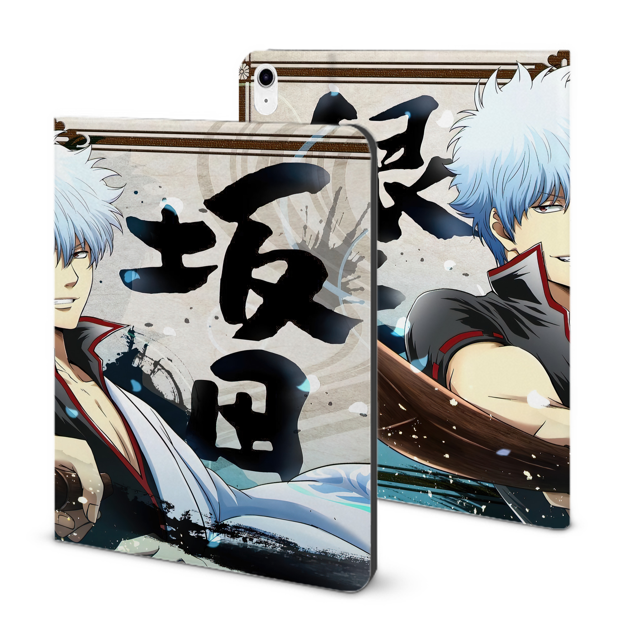 （画像用） ぎんたま 坂田銀時（さかたぎんとき） 神楽 志村新八（しむら しんぱち） GINTAMA Sakata Gintoki Kagura Shimura Shinpachi IPad ケース ブック型 PUレザー TPU 耐衝撃 軽量 薄型 ペン収納なし 全面保護 IPad 各モデル対応